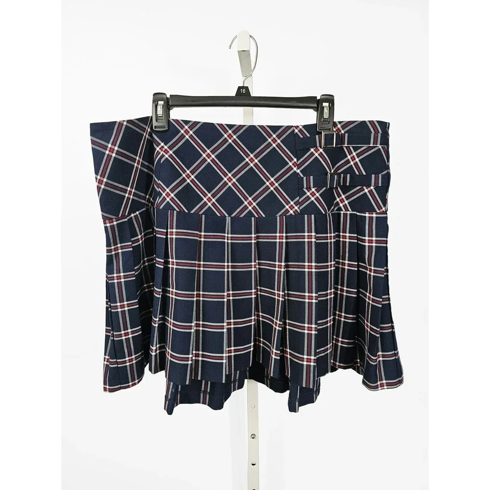 Torrid Size 16 Navy Blue Plaid Pleated Drop Waist Buckle Skirt Y2K 10s